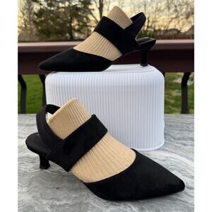 Anne Klein Pointed Toe Slingback In Time Ankle Strap Heels, Black, Women's 7.5M